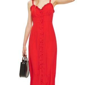 Topshop Red Ruffle Button Down Midi Dress
